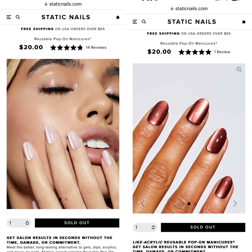 Static Nails Reusable Pop-On Manicures - Metallic Shades
